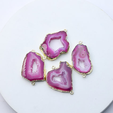 Pink geode slice druzy connector shown in the picture, natural agate jewelry component