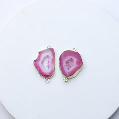 Natural pink agate druzy connector gemstone slice 25–30mm for artisan jewelry