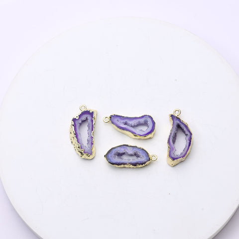 Polished agate geode slice connector with textured druzy center