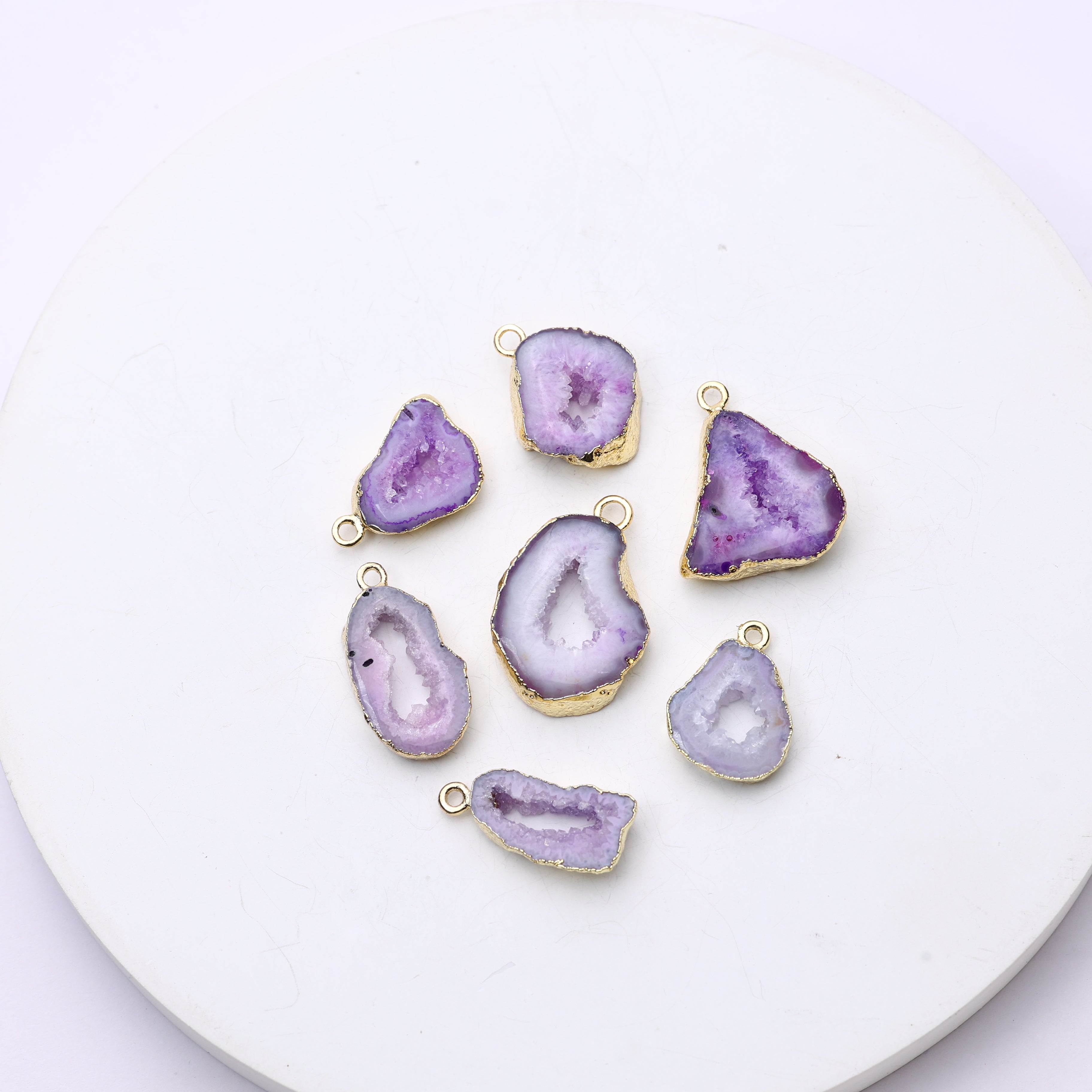 Gemstone geode slice charm bordered in gold for DIY bracelets and necklaces
