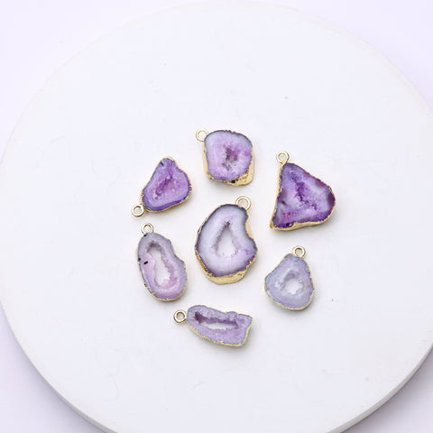 Gemstone geode slice charm bordered in gold for DIY bracelets and necklaces