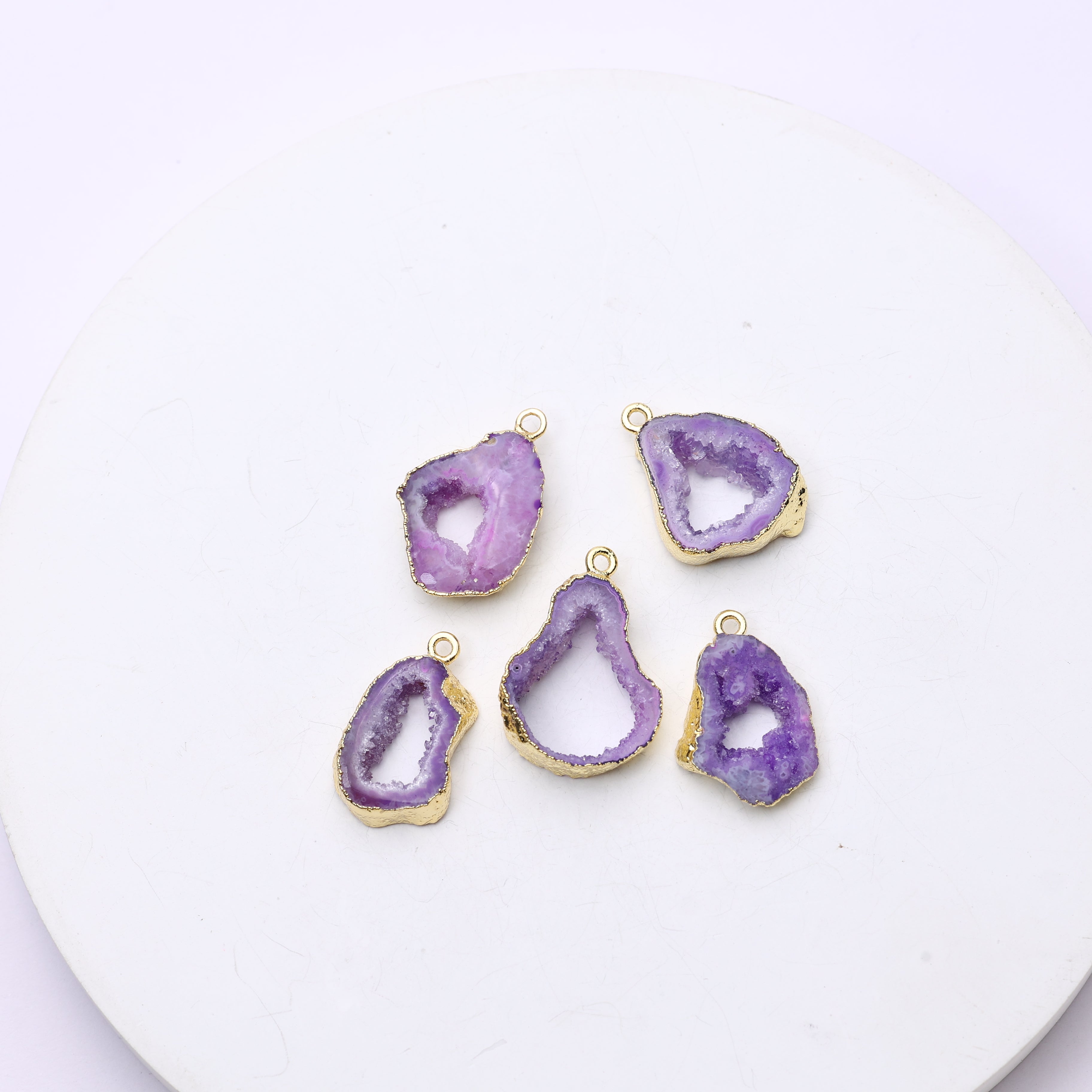 Gemstone geode slice pendant with sparkling druzy interior for handmade jewelry