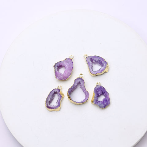Gemstone geode slice pendant with sparkling druzy interior for handmade jewelry