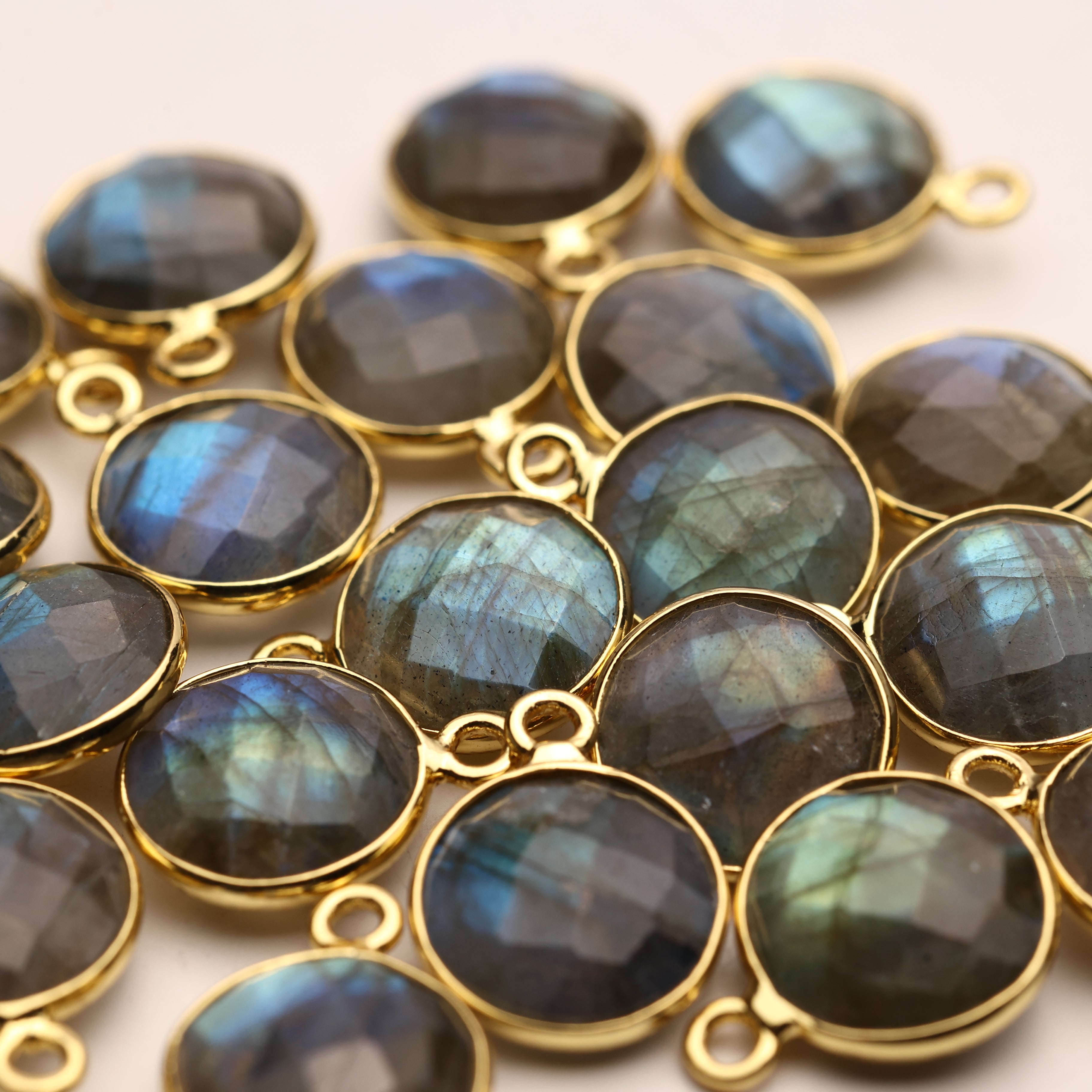 10mm Labradorite Round Faceted Charms – Gold-Plated Brass Gemstone Pendants My Store