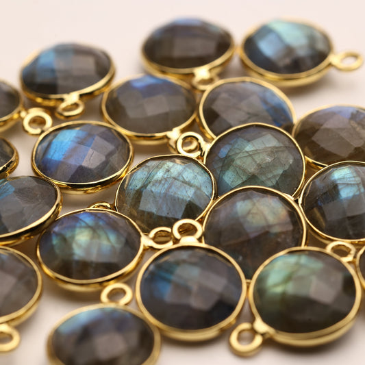 Labradorite Faceted Gemstone Silver 92.5 Pendant & Connectors – 7 mm Round, Natural Semi-Precious Stone, Customizable Bails, Nickel & Lead-Free My Store