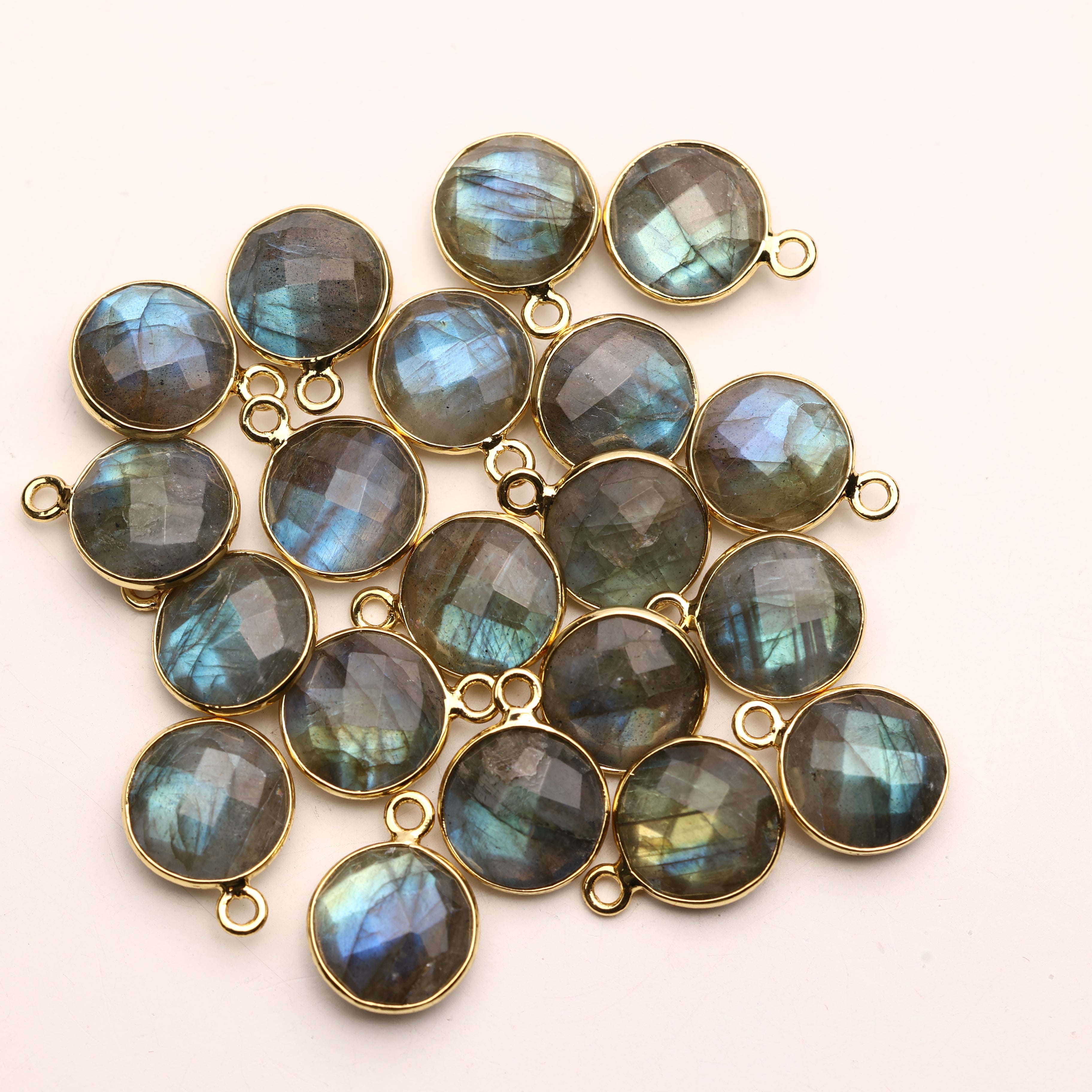 Labradorite Faceted Gemstone Silver 92.5 Pendant & Connectors – 7 mm Round, Natural Semi-Precious Stone, Customizable Bails, Nickel & Lead-Free My Store