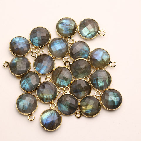 Labradorite Faceted Gemstone Silver 92.5 Pendant & Connectors – 7 mm Round, Natural Semi-Precious Stone, Customizable Bails, Nickel & Lead-Free My Store