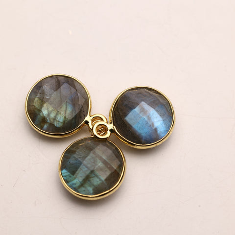 10mm Labradorite Round Faceted Charms – Gold-Plated Brass Gemstone Pendants My Store