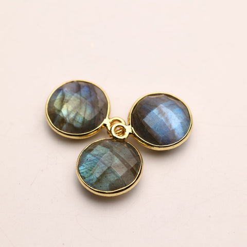 10mm Labradorite Round Faceted Charms – Gold-Plated Brass Gemstone Pendants My Store