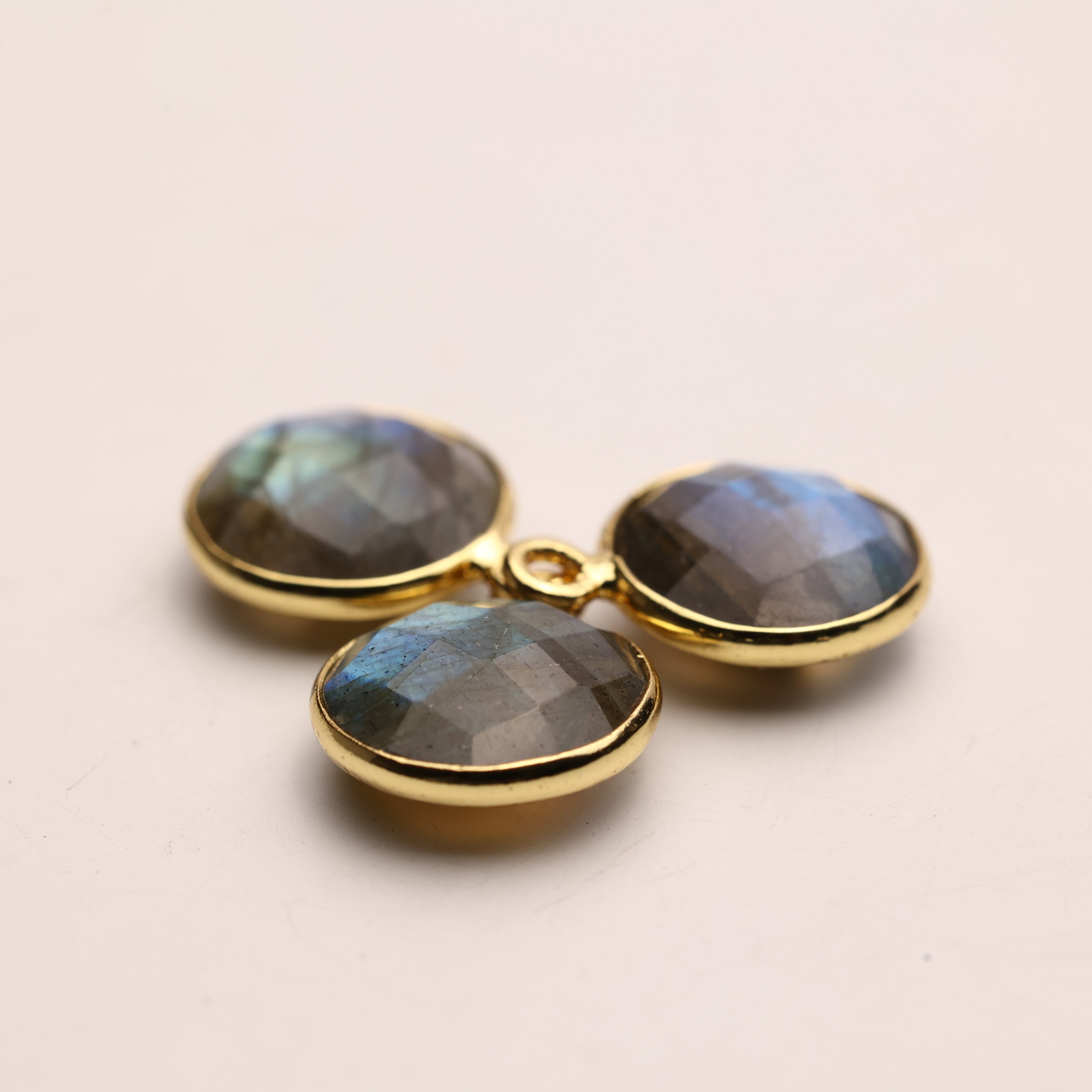 10mm Labradorite Round Faceted Charms – Gold-Plated Brass Gemstone Pendants My Store