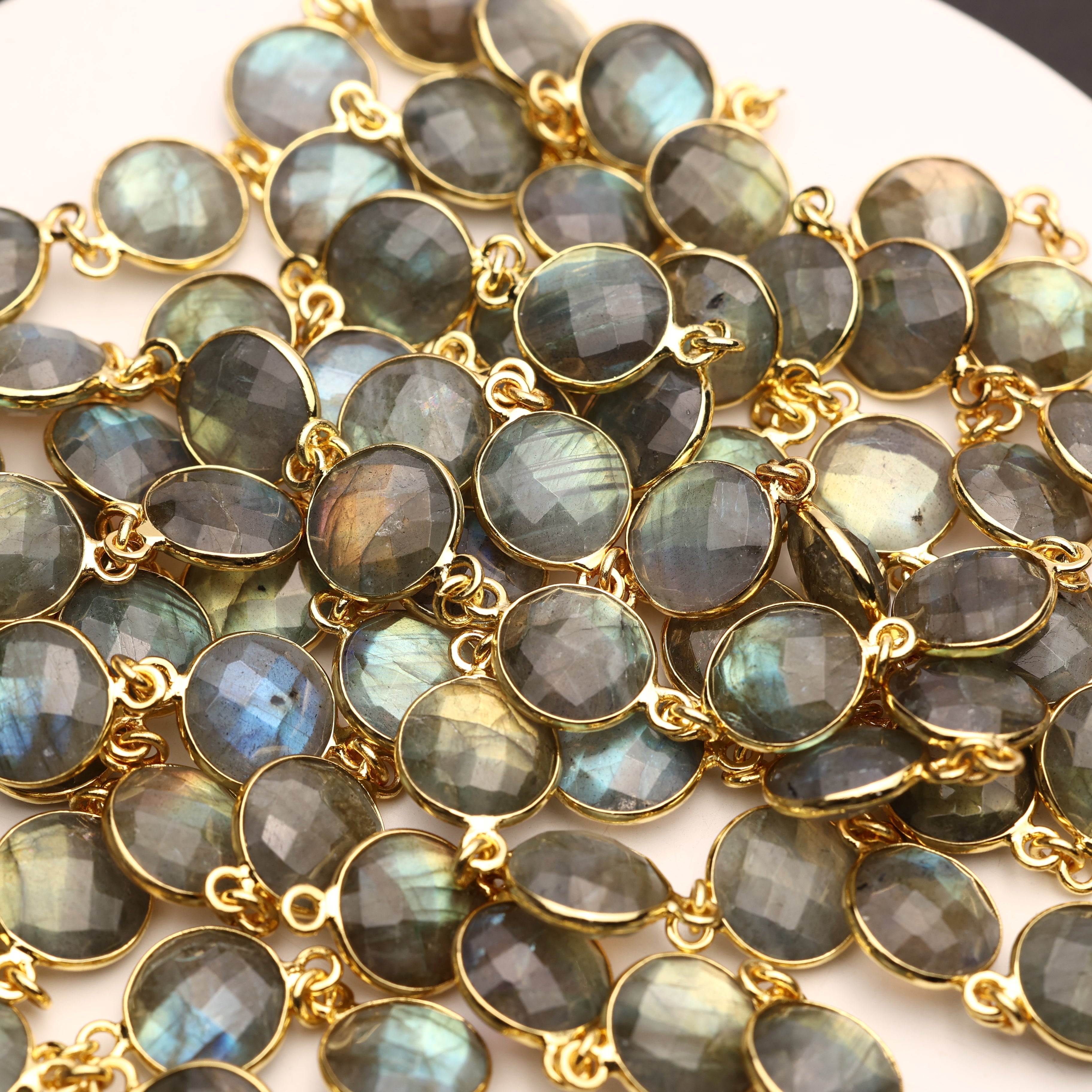 Labradorite Bezel Chain – 10 mm Natural Gemstone Chain For Jewelry Making, Custom Metal & Plating Options My Store