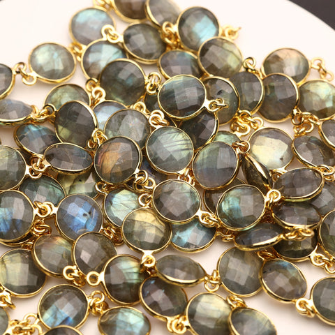 Labradorite Bezel Chain – 10 mm Natural Gemstone Chain For Jewelry Making, Custom Metal & Plating Options My Store