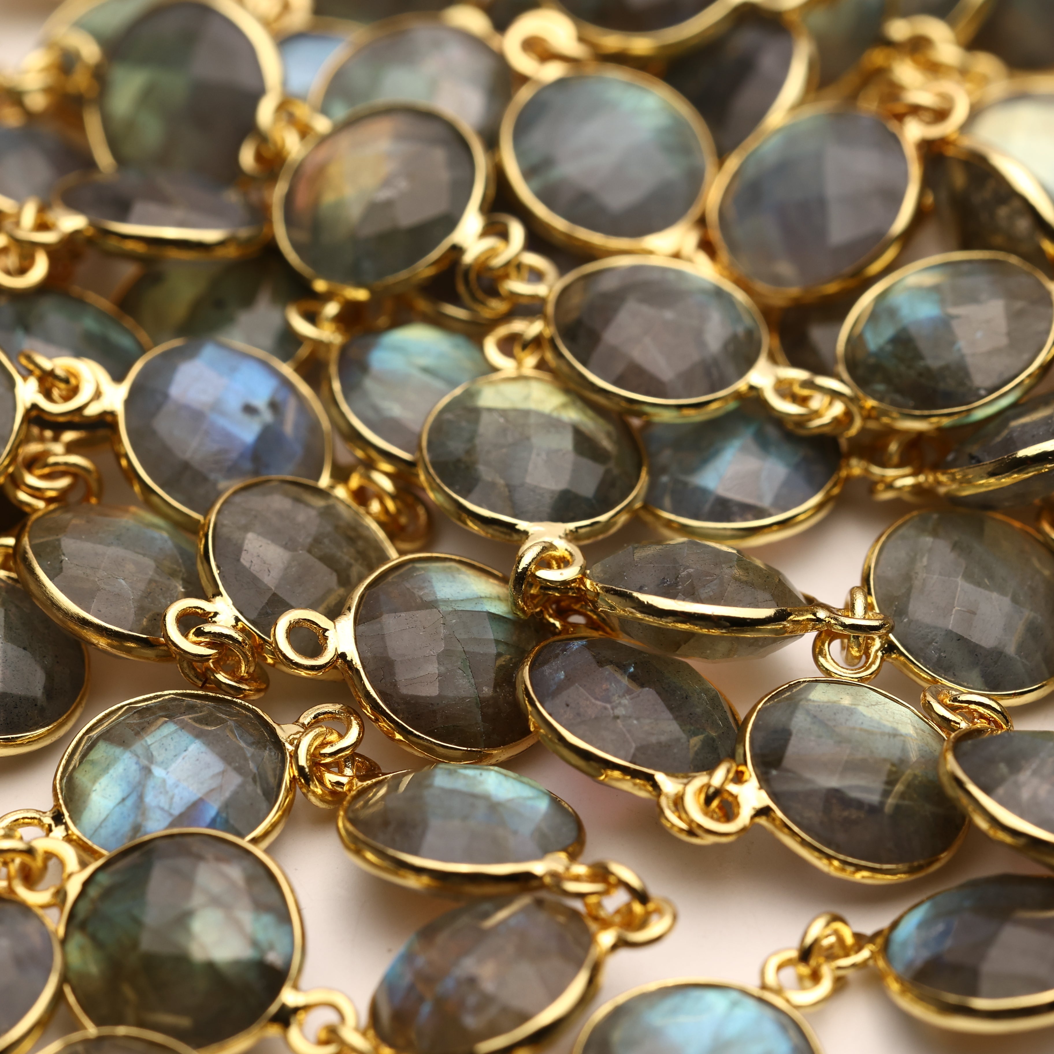 Labradorite Bezel Chain – 10 mm Natural Gemstone Chain For Jewelry Making, Custom Metal & Plating Options My Store