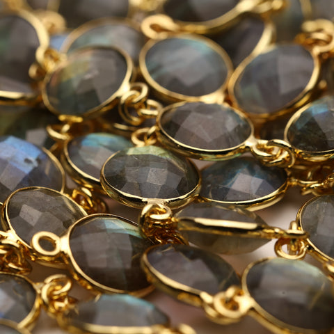 Labradorite Bezel Chain – 10 mm Natural Gemstone Chain For Jewelry Making, Custom Metal & Plating Options My Store