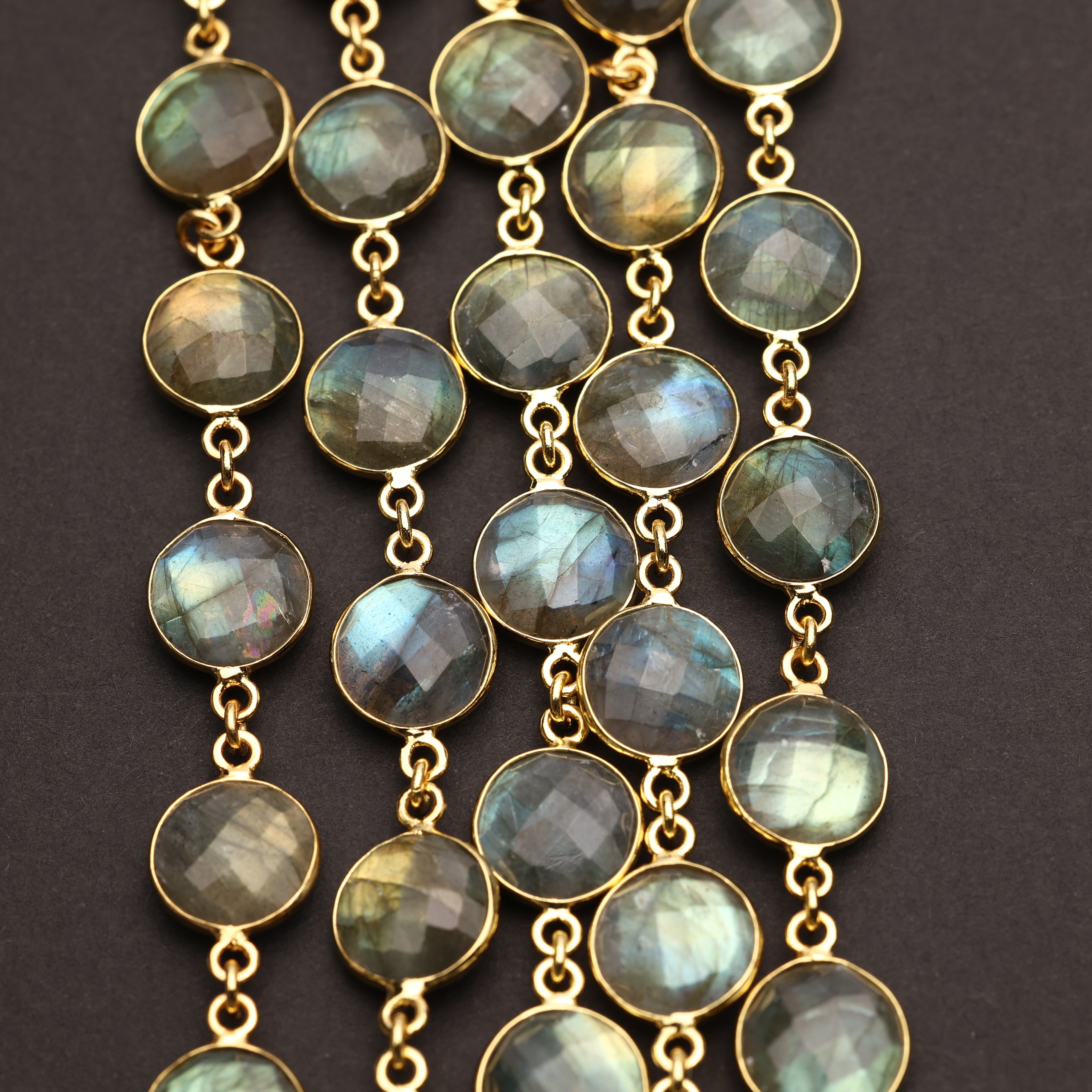 Labradorite Bezel Chain – 10 mm Natural Gemstone Chain For Jewelry Making, Custom Metal & Plating Options My Store