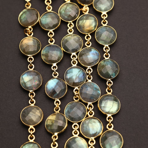 Labradorite Bezel Chain – 10 mm Natural Gemstone Chain For Jewelry Making, Custom Metal & Plating Options My Store