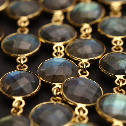 Labradorite Bezel Chain – 10 mm Natural Gemstone Chain For Jewelry Making, Custom Metal & Plating Options My Store