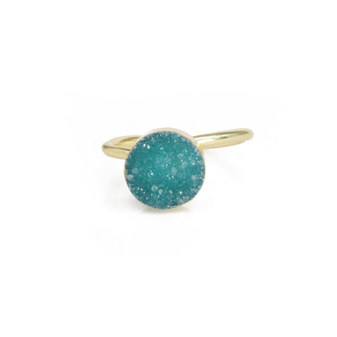 Round Druzy Gemstone Ring in Gold Plated Brass Adjustable Design