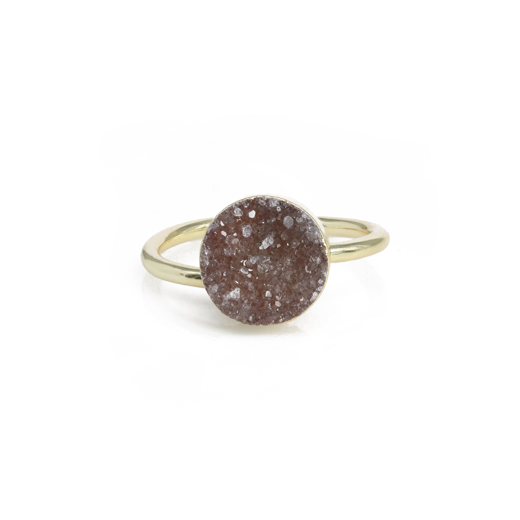 Edged Micron Gold Rings – 10 mm Natural Agate Druzy Gemstone, Titanium Green, Gold-Plated Brass, Adjustable Shank My Store