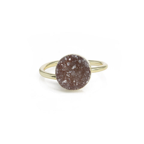 Edged Micron Gold Rings – 10 mm Natural Agate Druzy Gemstone, Titanium Green, Gold-Plated Brass, Adjustable Shank My Store