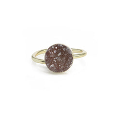 Edged Micron Gold Rings – 10 mm Natural Agate Druzy Gemstone, Titanium Green, Gold-Plated Brass, Adjustable Shank My Store