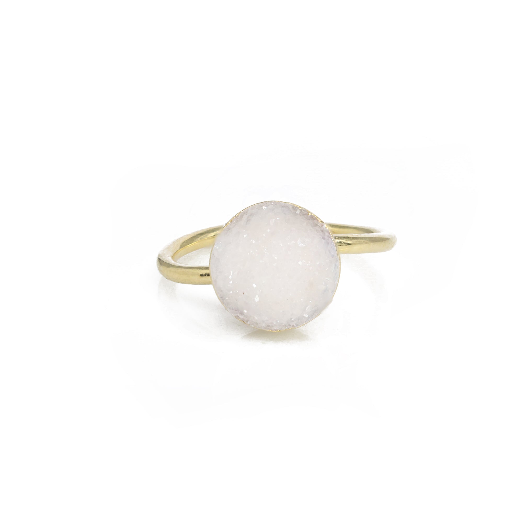 Natural Druzy Agate 10 mm Ring, Micron Gold Plated on Brass