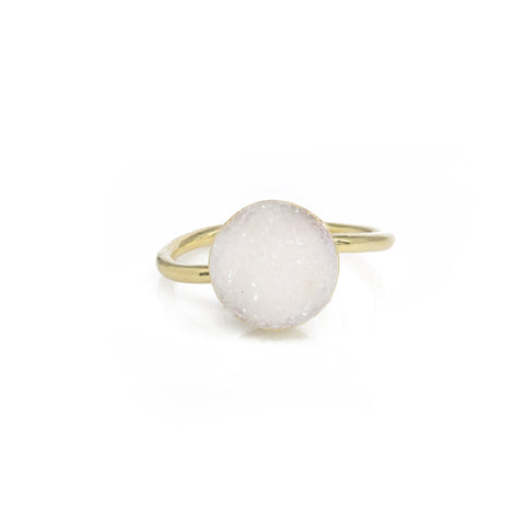 Natural Druzy Agate 10 mm Ring, Micron Gold Plated on Brass