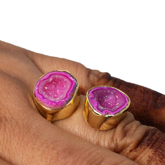Twin Geode Druzy Rings – Natural Agate Gemstone Prong Set 15‑25mm My Store