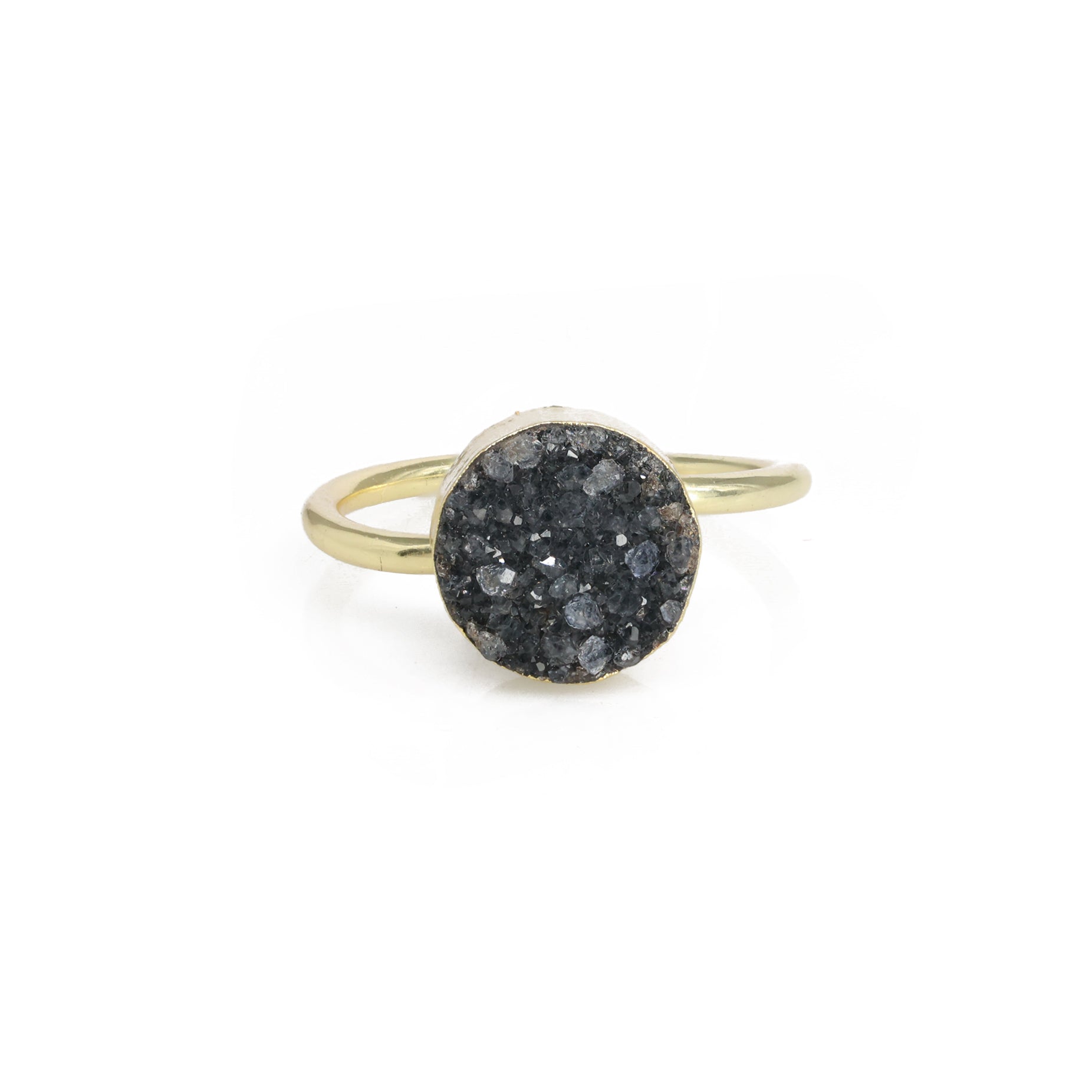 Titanium Green Agate Druzy Adjustable Ring with Gold Edges