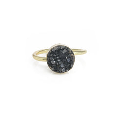 Titanium Green Agate Druzy Adjustable Ring with Gold Edges