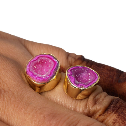 Twin Geode Druzy Rings – Natural Agate Gemstone Prong Set 15‑25mm My Store