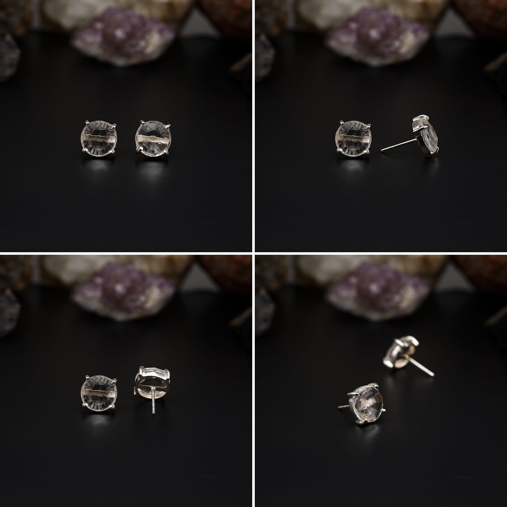 Elegant Rose Quartz stud earrings featuring round rose-cut gemstones in a bezel setting. AAA quality, minimalist design perfect for women. My Store