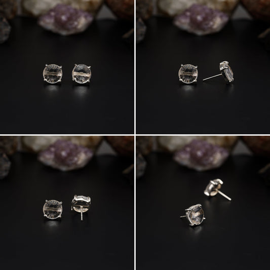 Elegant Rose Quartz stud earrings featuring round rose-cut gemstones in a bezel setting. AAA quality, minimalist design perfect for women. My Store