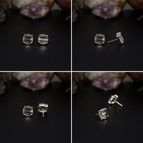 Elegant Rose Quartz stud earrings featuring round rose-cut gemstones in a bezel setting. AAA quality, minimalist design perfect for women. My Store