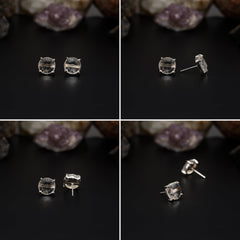 Elegant Rose Quartz stud earrings featuring round rose-cut gemstones in a bezel setting. AAA quality, minimalist design perfect for women. My Store