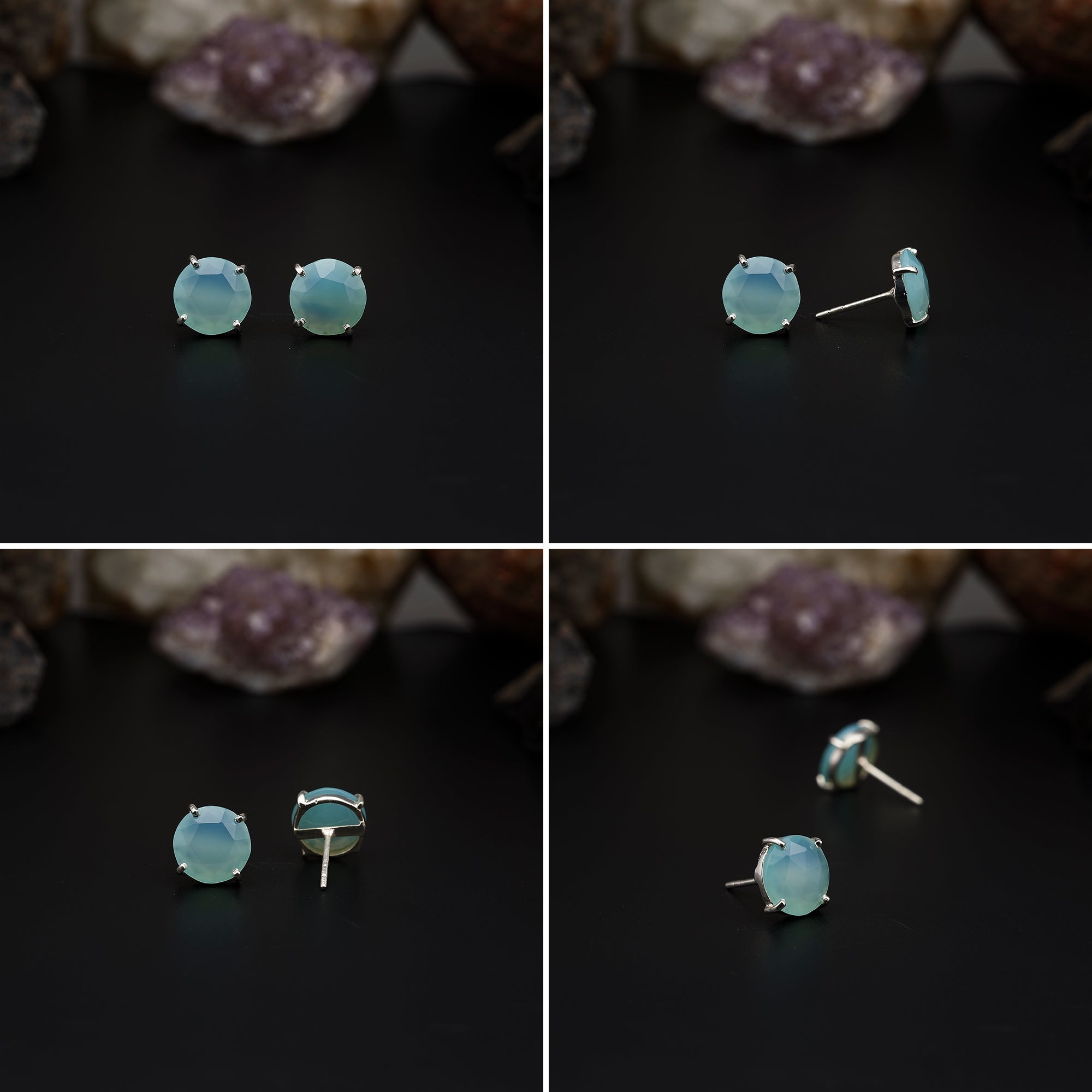 Elegant Rose Quartz stud earrings featuring round rose-cut gemstones in a bezel setting. AAA quality, minimalist design perfect for women. My Store
