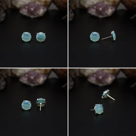 Elegant Rose Quartz stud earrings featuring round rose-cut gemstones in a bezel setting. AAA quality, minimalist design perfect for women. My Store