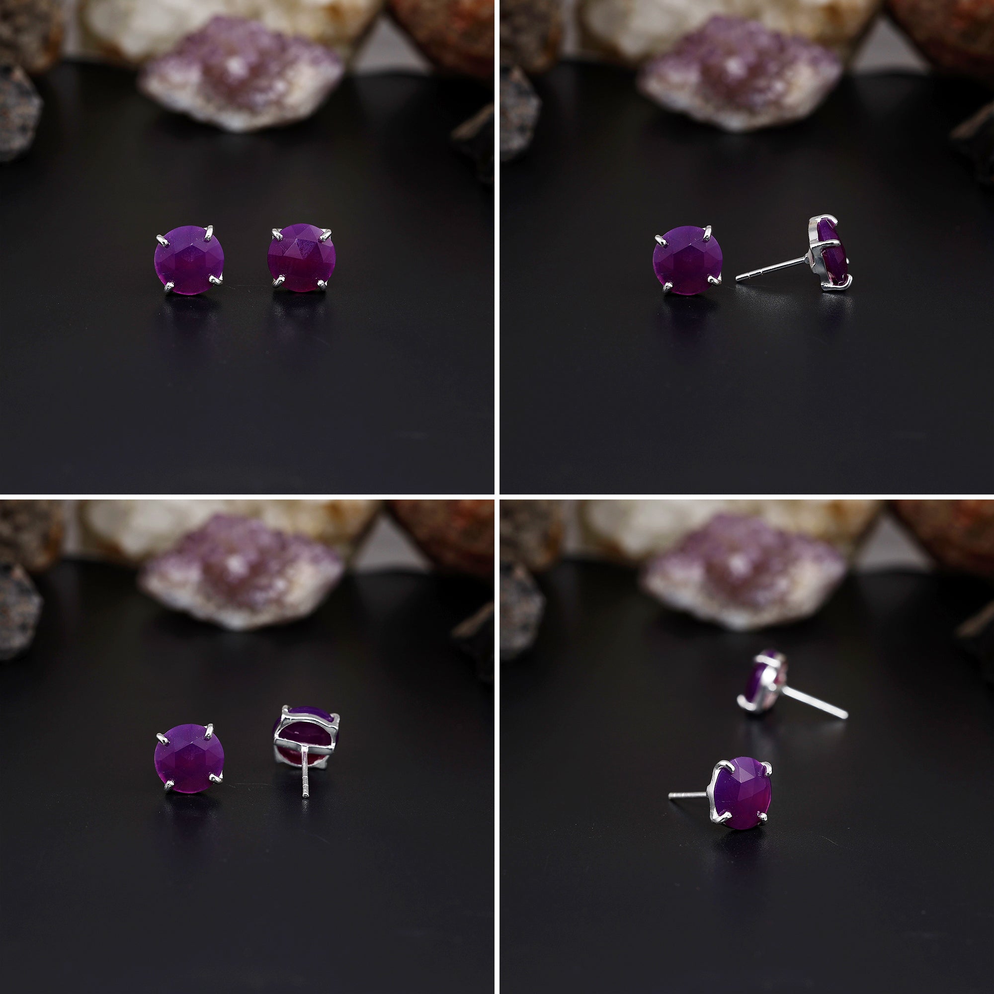 Elegant Rose Quartz stud earrings featuring round rose-cut gemstones in a bezel setting. AAA quality, minimalist design perfect for women. My Store