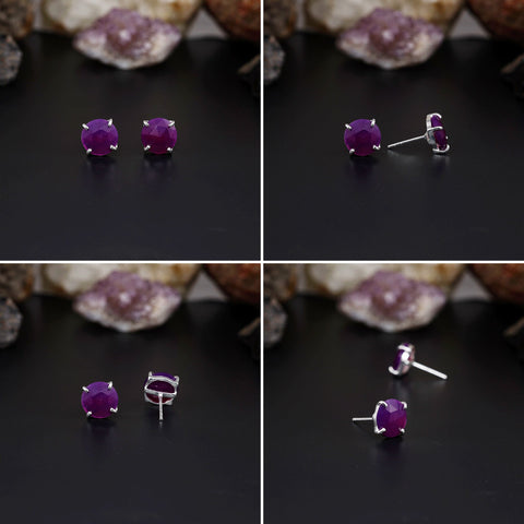 Elegant Rose Quartz stud earrings featuring round rose-cut gemstones in a bezel setting. AAA quality, minimalist design perfect for women. My Store