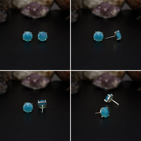 Elegant Rose Quartz stud earrings featuring round rose-cut gemstones in a bezel setting. AAA quality, minimalist design perfect for women. My Store