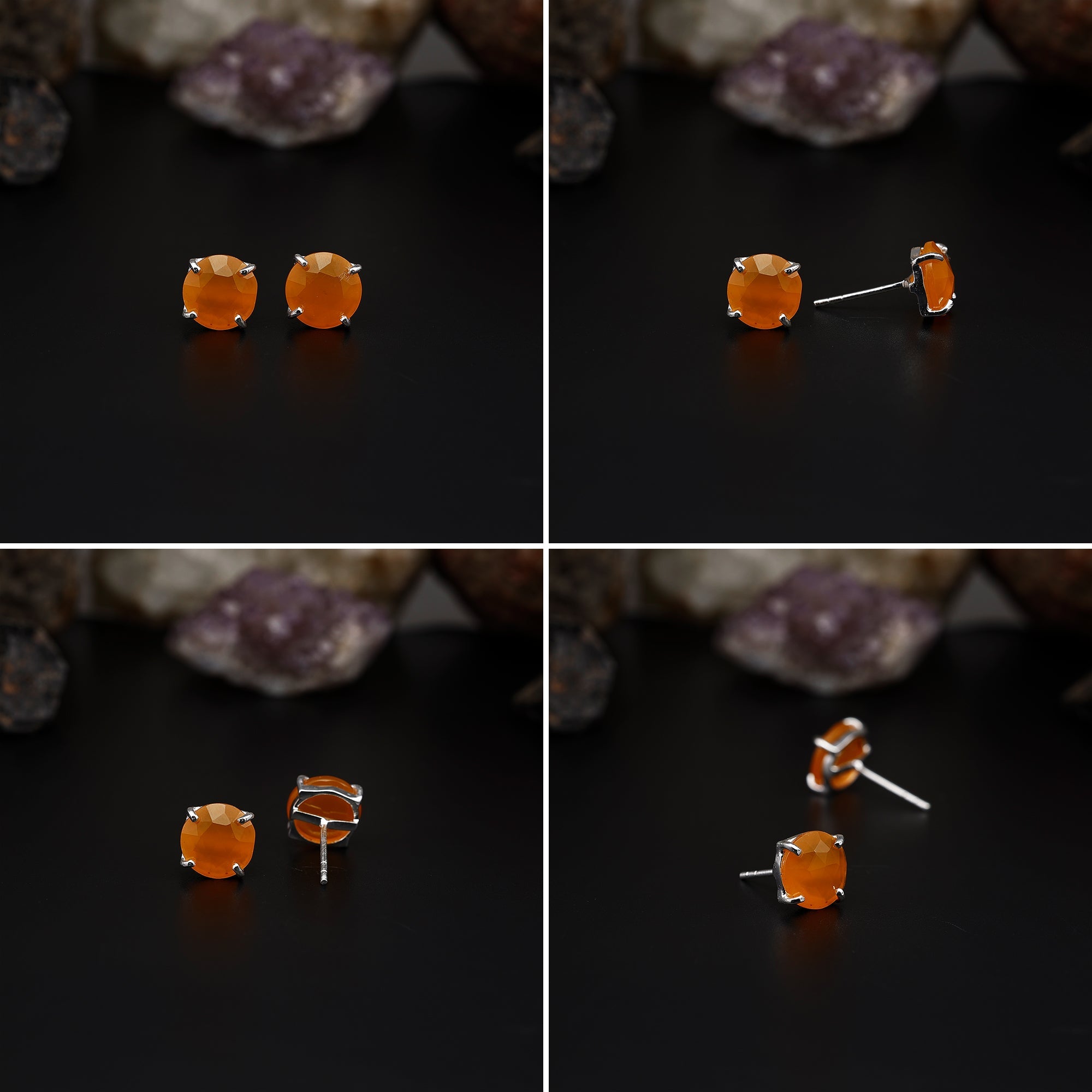 Elegant Rose Quartz stud earrings featuring round rose-cut gemstones in a bezel setting. AAA quality, minimalist design perfect for women. My Store