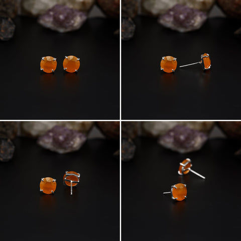 Elegant Rose Quartz stud earrings featuring round rose-cut gemstones in a bezel setting. AAA quality, minimalist design perfect for women. My Store