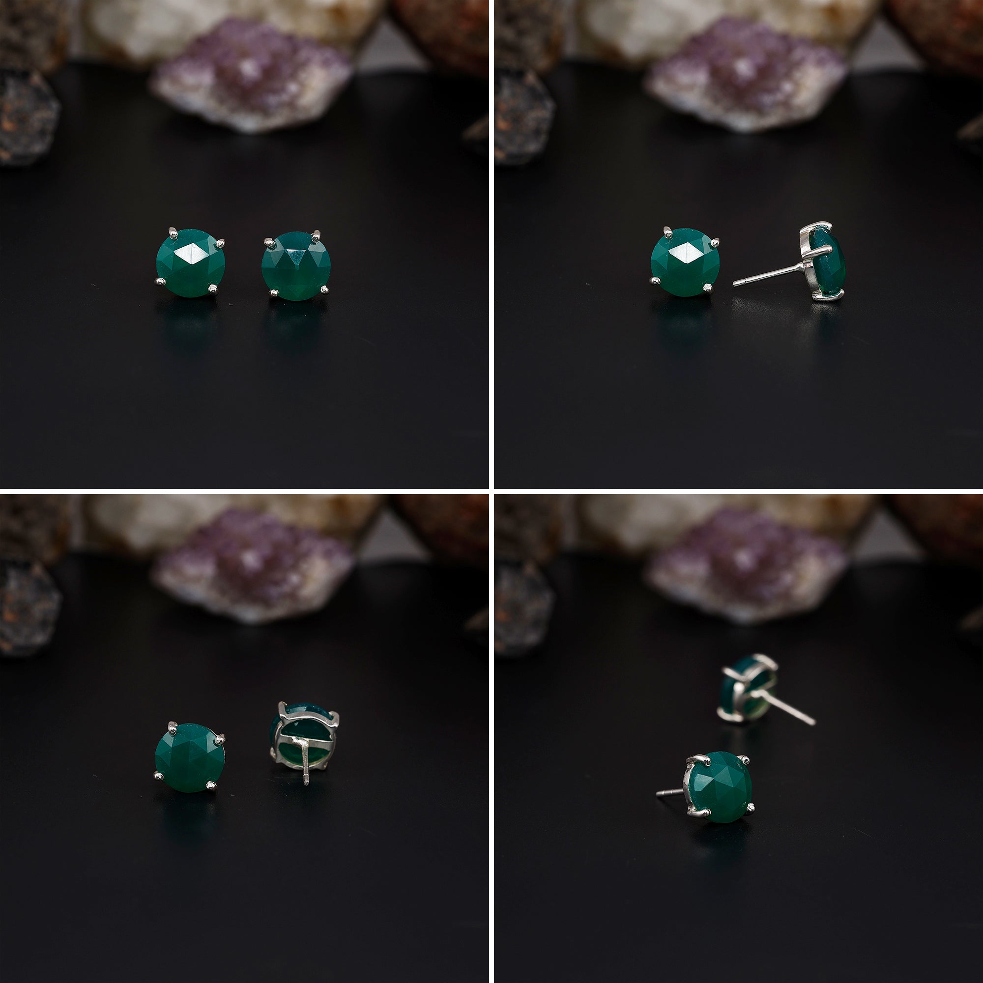 Elegant Rose Quartz stud earrings featuring round rose-cut gemstones in a bezel setting. AAA quality, minimalist design perfect for women. My Store