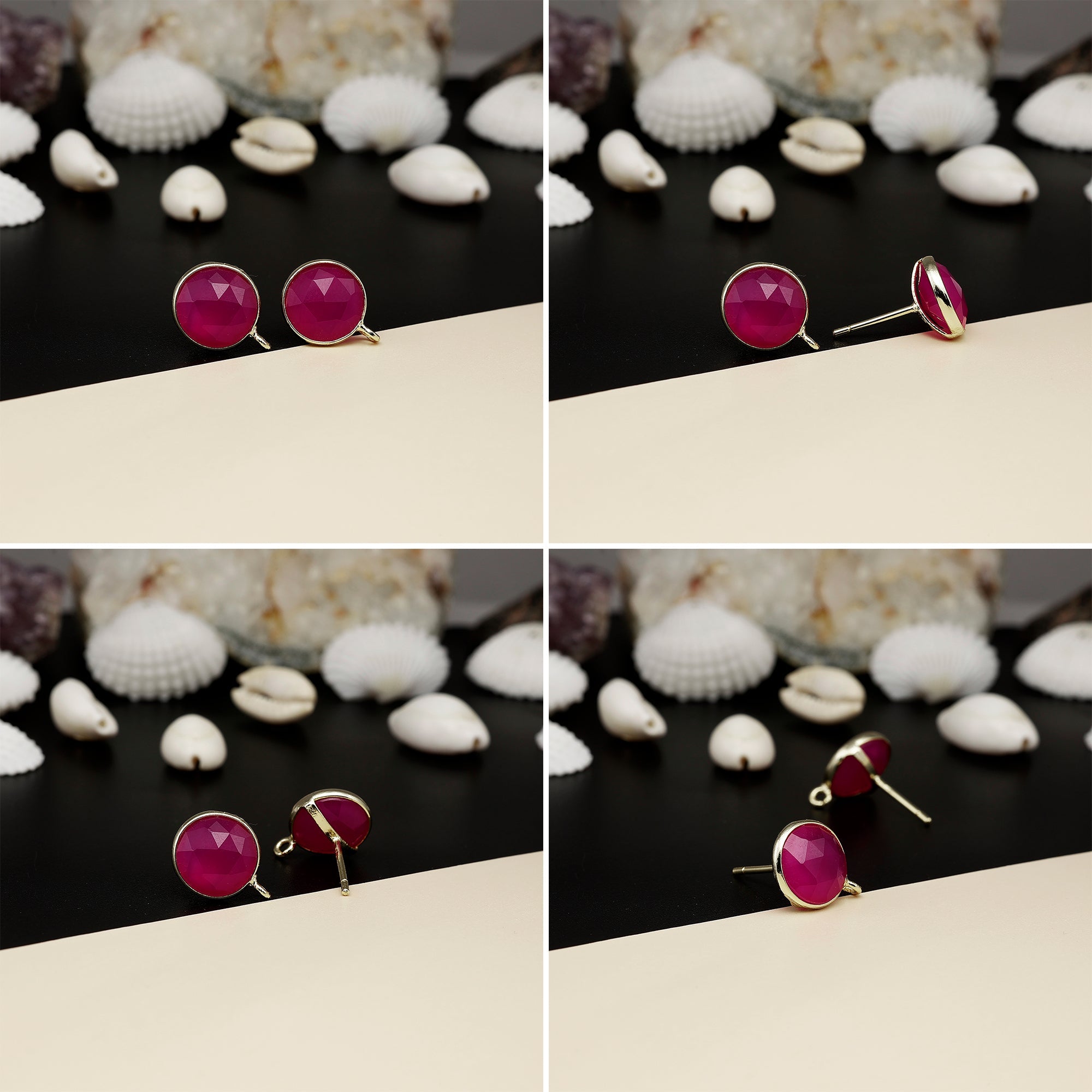 12mm Round Rose-Cut Gemstone Stud Earrings – Bezel Setting | AAA Quality My Store