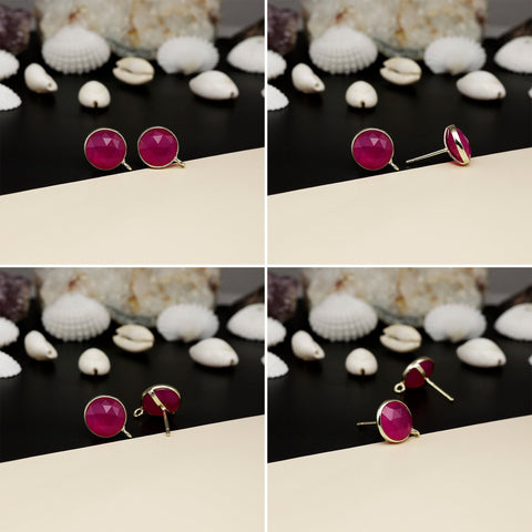 12mm Round Rose-Cut Gemstone Stud Earrings – Bezel Setting | AAA Quality My Store