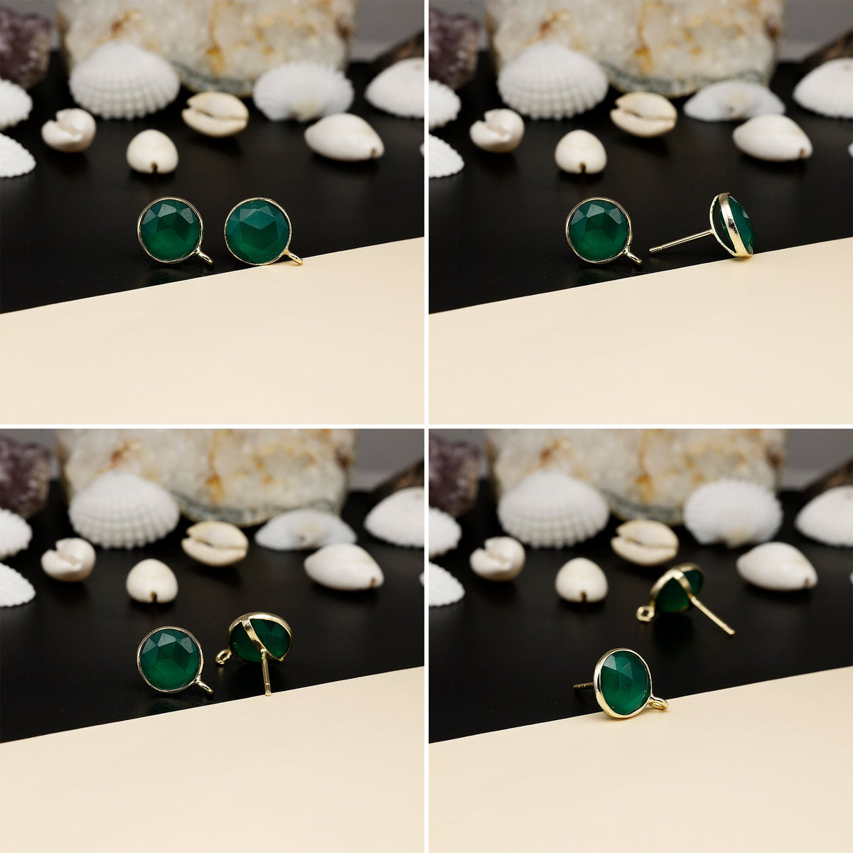 12mm Round Rose-Cut Gemstone Stud Earrings – Bezel Setting | AAA Quality My Store