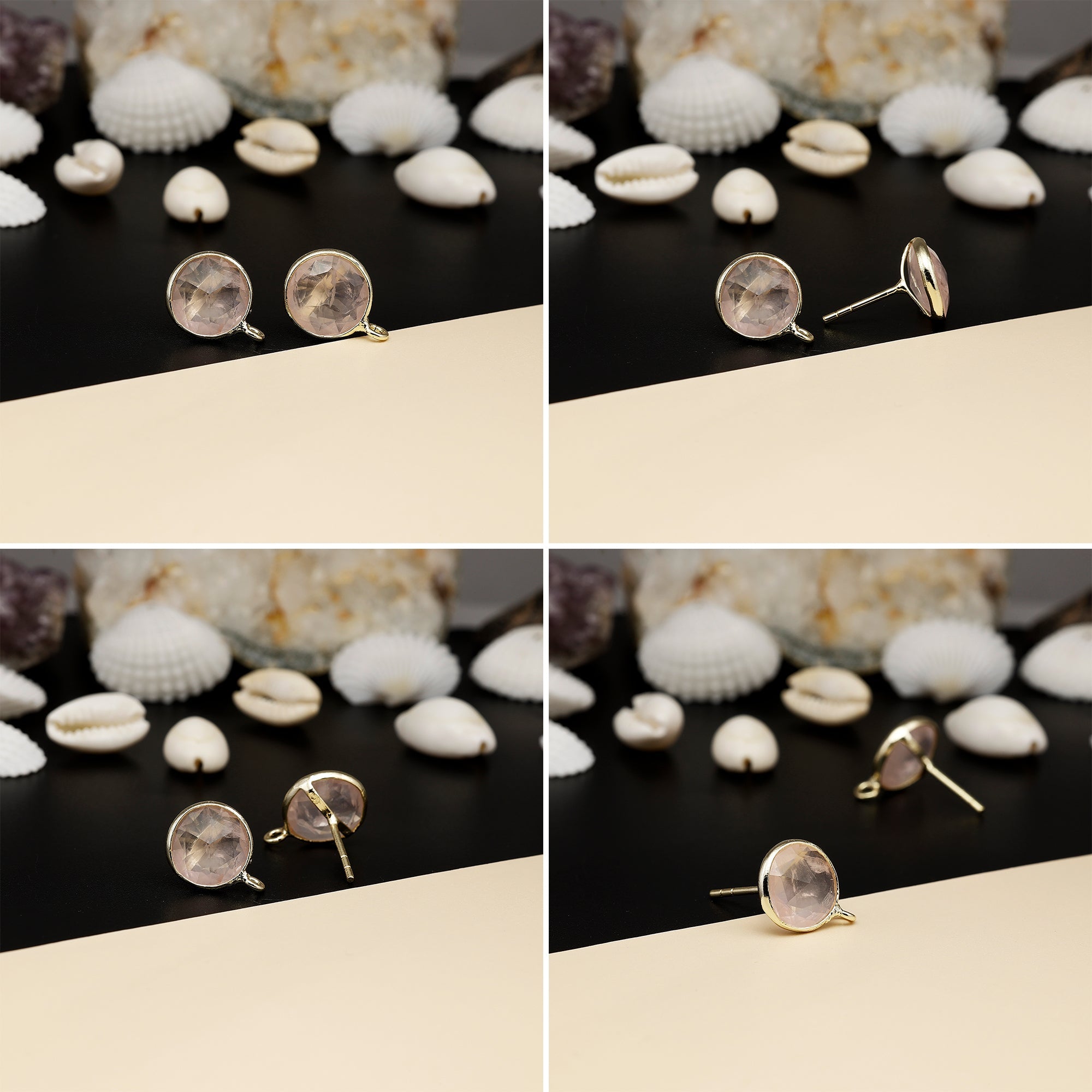 12mm Round Rose-Cut Gemstone Stud Earrings – Bezel Setting | AAA Quality My Store