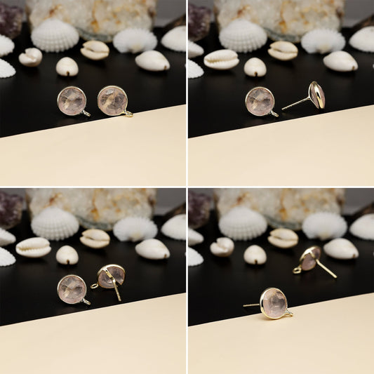 12mm Round Rose-Cut Gemstone Stud Earrings – Bezel Setting | AAA Quality My Store
