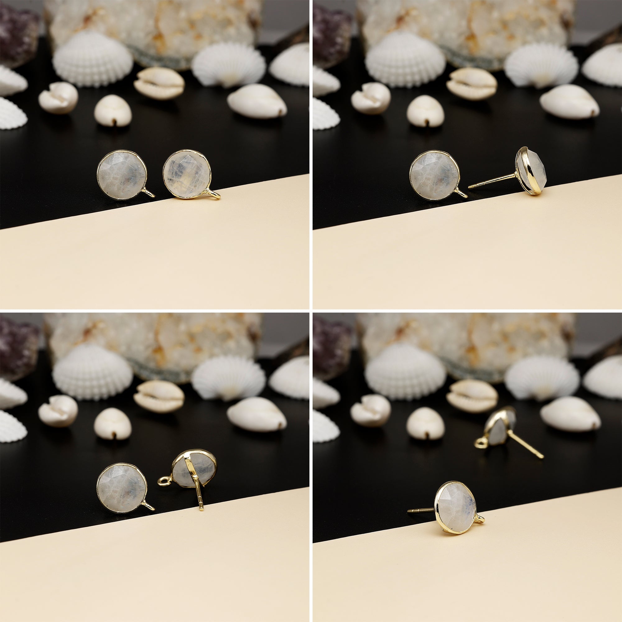 12mm Round Rose-Cut Gemstone Stud Earrings – Bezel Setting | AAA Quality My Store