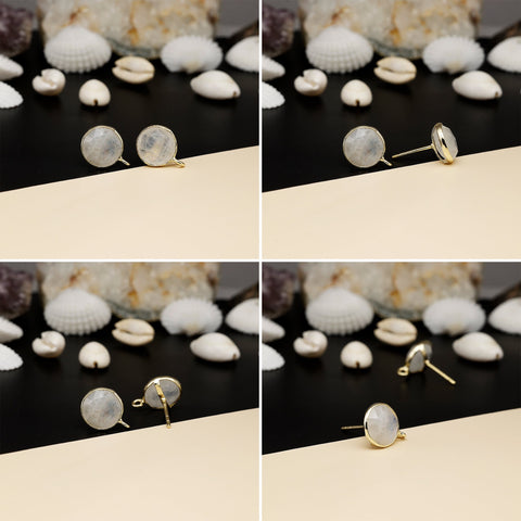 12mm Round Rose-Cut Gemstone Stud Earrings – Bezel Setting | AAA Quality My Store